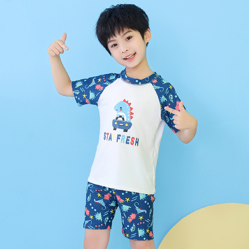 Children's swimsuit boy 2021 new split graffiti dinosaur children child sunscreen hot spring swimsuit summer