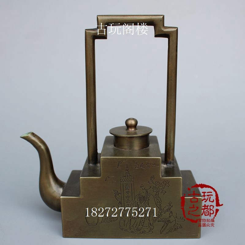 Antique loft new store promotes antique pure copper hand-carved hip pot copper teapot plus official Jue figure portable pot