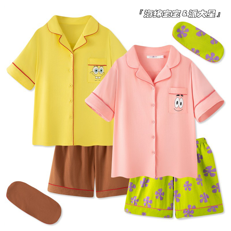 Patrick Star Spongebob Squarepants Couple Pure Cotton Pajamas Women's Summer New Short-Sleeved Shorts Cute Men's Loungewear