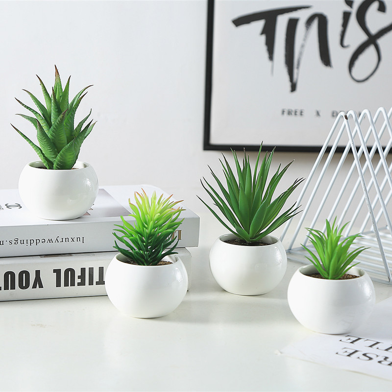 Cute mini simulation succulent plant potted Nordic plastic fake succulent green plant home decoration ornament small bonsai