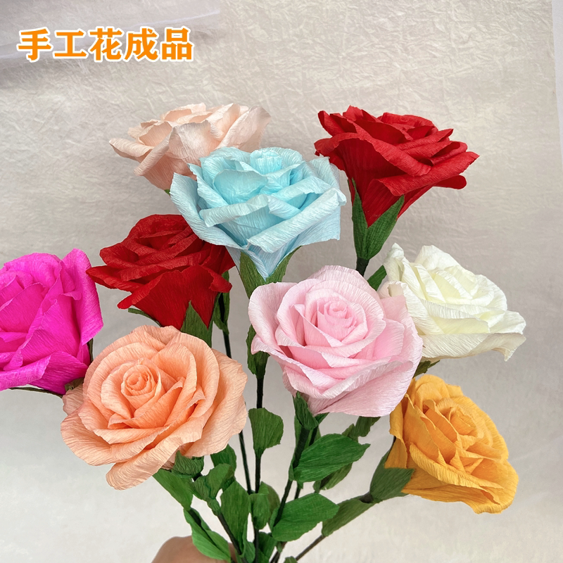 Crepe Paper Rose Finished Product Paper Flower Handmade Flower DIY Craft Material Kit Crepe Paper Flower Materials Kindergarten Craft