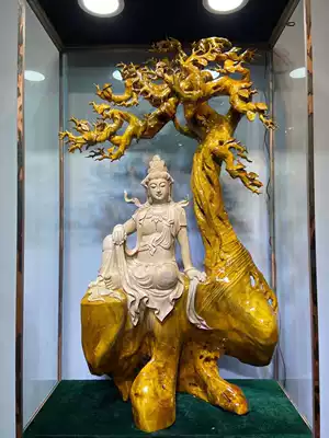 Free Guanyin aged old material wood carving ornaments Taihang Yabai Guanyin Bodhisattva home living room ornaments Crafts
