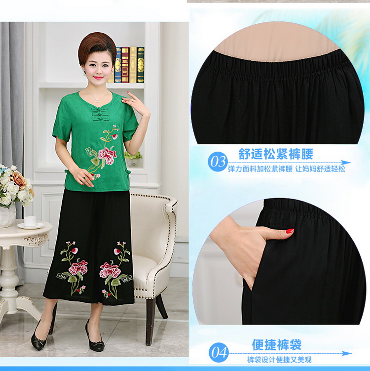 Bông và vải lanh thêu áo mùa hè trung niên của phụ nữ ngắn tay T-Shirt linen ngắn áo mỏng phần lỏng kích thước lớn áo sơ mi nhỏ áo đầm trung niên