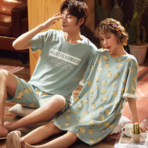 Couple pajamas summer cotton short sleeve cute cartoon girl cotton nightgown for men can wear home suit
