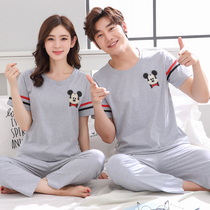 Couple pajamas summer cotton short-sleeved trousers Korean two-piece suit summer male Lady cute thin home wear