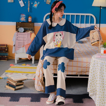 Pajamas female spring and autumn cotton long sleeve students cute Korean girlfriends autumn can wear sweet princess winter