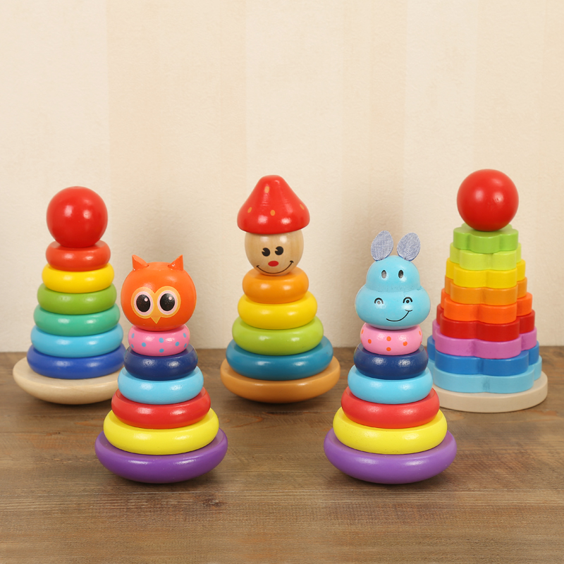 Children's animal laminated Leaf Puzzle Toy Rainbow Tower Ferrule Baby Baby Boy Early Teach Tumblle 0-1-2 years old