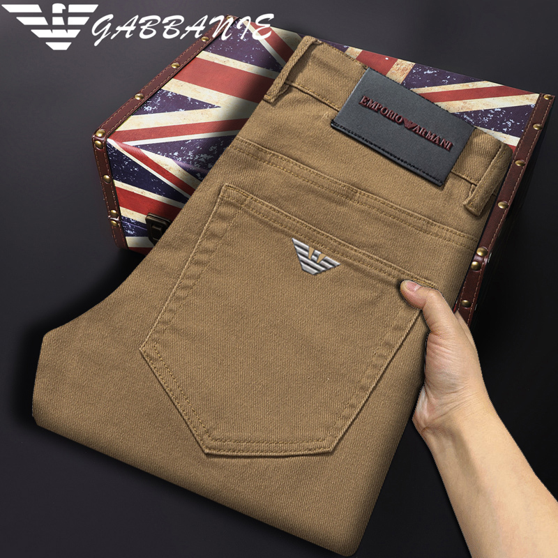 High-End Luxury Brand Casual Jeans for Men, Autumn and Winter Straight-Leg Stretchy Trendy Thick Black Long Pants