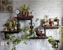 loft wrought iron wall hanging retro solid wood wall rack Wall water pipe rack living room corner frame