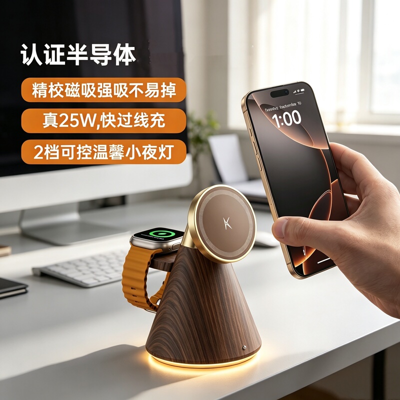 Magsafe Three-In-One Wireless Charger Is Suitable for Apple Magnetic Watch iWatch Base, Applewatch Stand, Iphone17 Mobile Phone, Earphones, Desktop Multi-Functional Vertical Charging Station