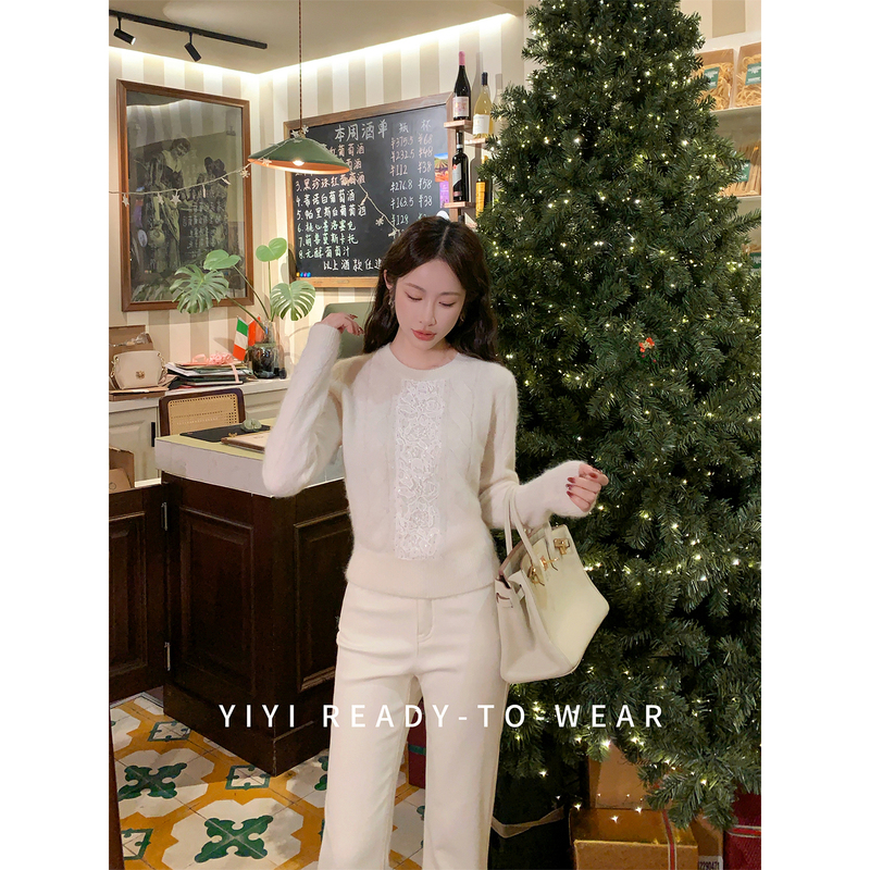 Yiyijia Petite [Cream Dream] Heavy Lace Crochet Knit Sweater for Women 2026 Spring Hollow Texture Top