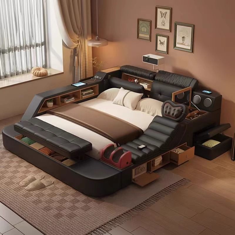 Smart Massage Master Bedroom 2026 New Model Tatami Bed 1.8m Double Multifunctional Bed Cabinet Integrated Large Bed