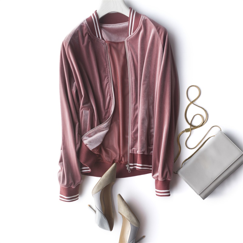 French order temperament High order quality Coloured side velvet baseball jacket Jacket Laced Short Jacket Woman Cardiff