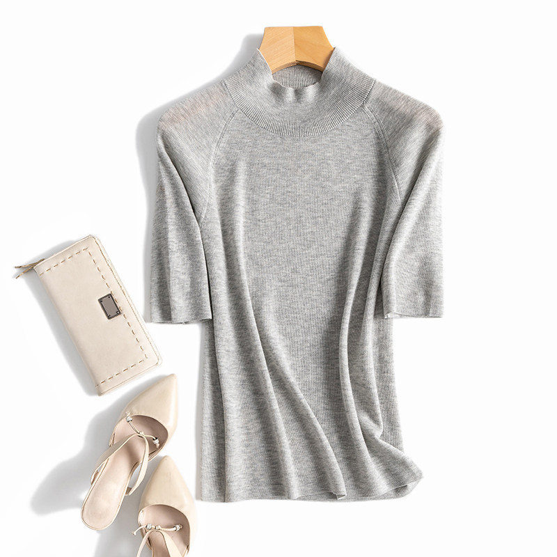 Island's single high quality semi - collar shoulder elastic fixation and thin knitting sweater sweater 21 autumn