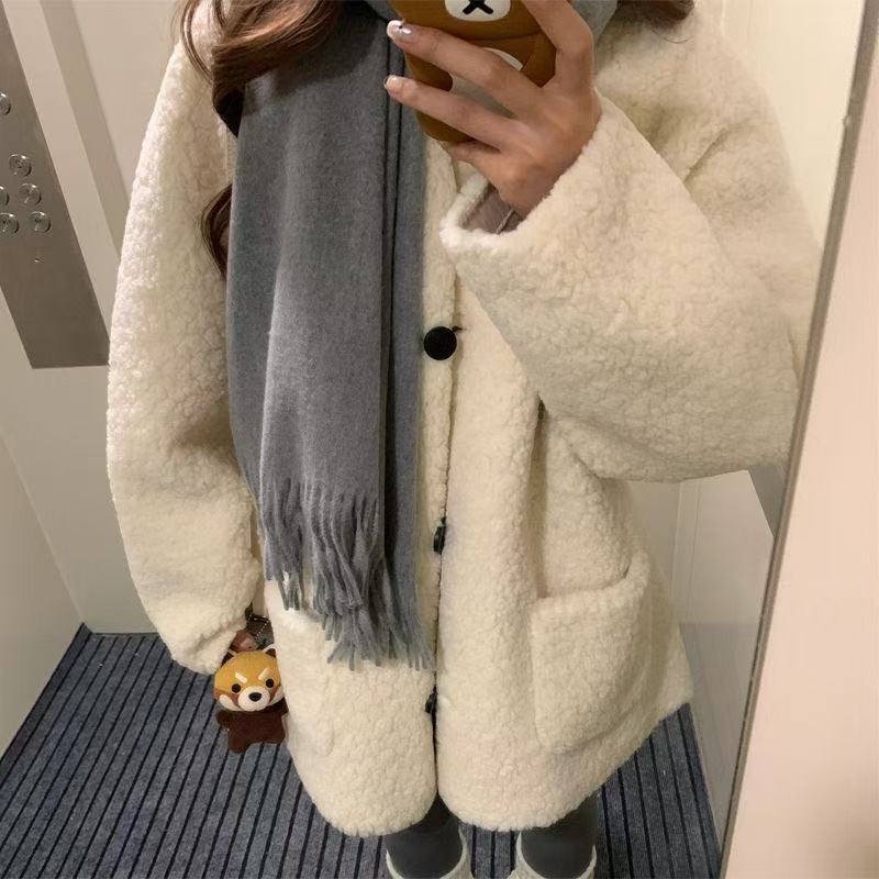 Korean Style Sweet Girl Lamb Wool Coat for Women, New Autumn and Winter Loose Fit Versatile Warm Lazy Style Top, Fur Integrated