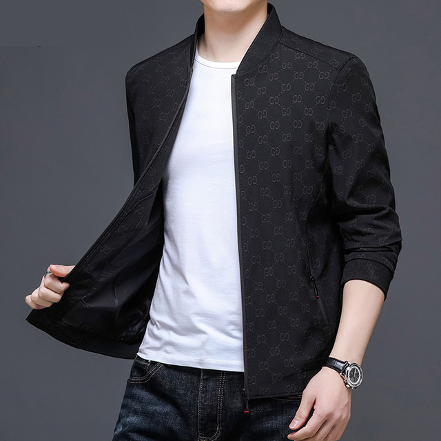 Clearance mulberry silk spring and autumn thin baseball collar jacket of young and middle-aged father wear the men's jacket top coat