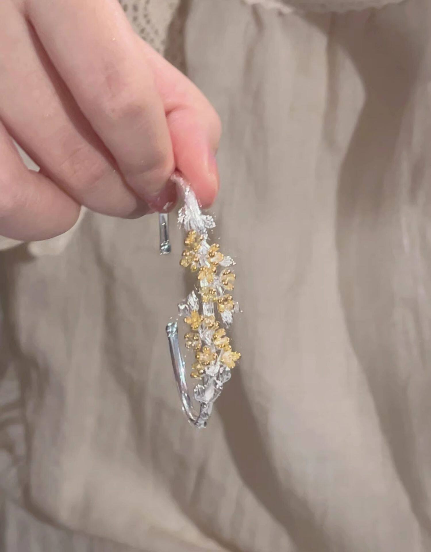 银饰手镯 楚噢chuo纯银s925银桂花月桂手镯开口可调节不掉色小众女生日礼物