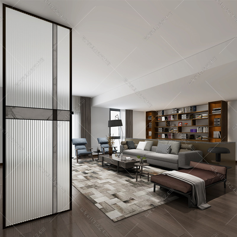 Custom Tempered Corrugated Stone Textured Long Iridescent Glass Living Room Compartment Design Hotel Engineering Nordic Clip Silk Art Glass