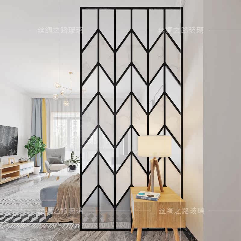 Custom simple living room screen partition Bedroom door decoration double-sided translucent marble texture tempered stitching