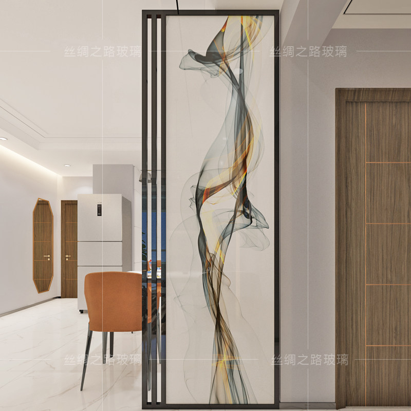 Custom home entrance net red partition Bedroom Modern light luxury sandwich silk glass screen background wall Home improvement living room