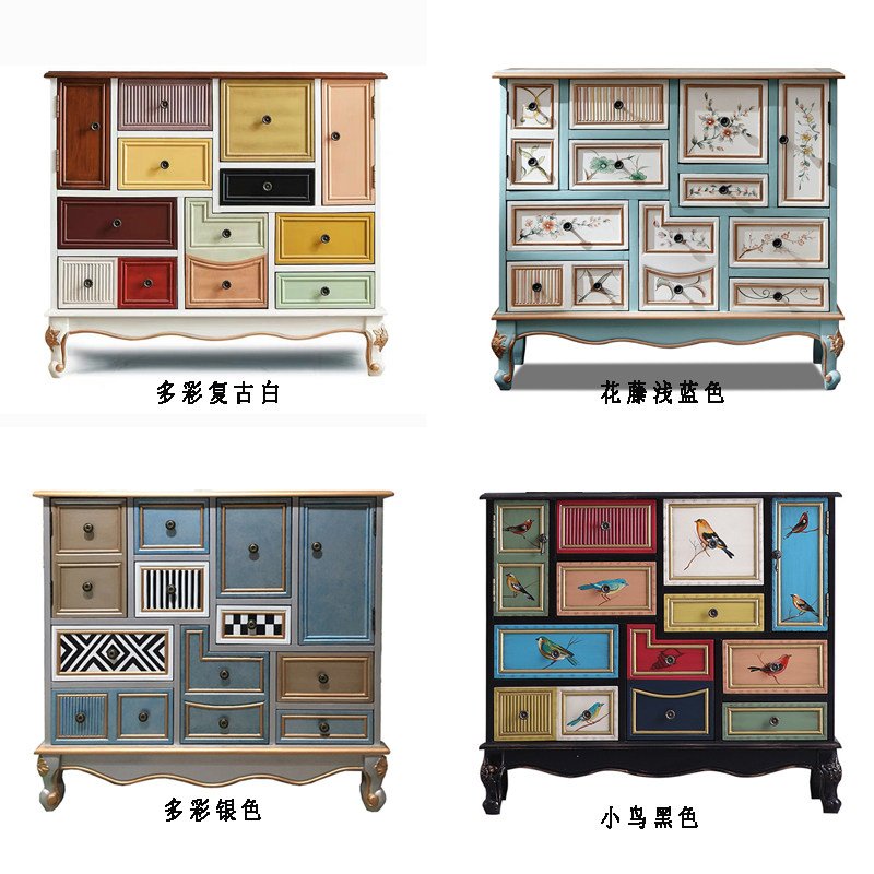 American bucket cabinet Entrance European nine bucket cabinet Mediterranean drawer storage cabinet Retro painted living room Bedroom storage cabinet