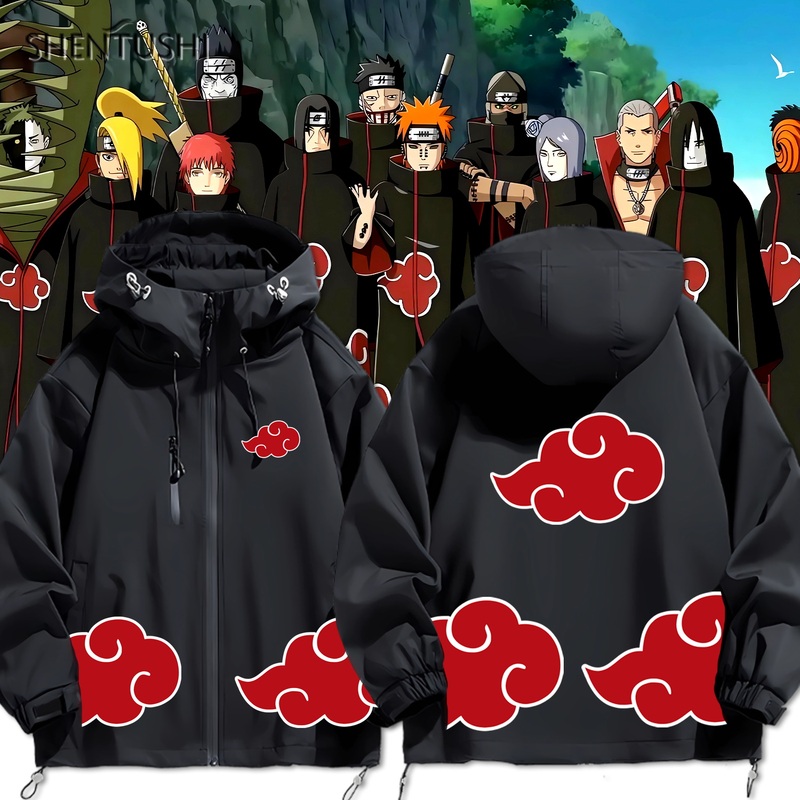 Naruto Akatsuki Organization Style Red Robe Pattern Jacket, Unisex, Loose Fit, Versatile