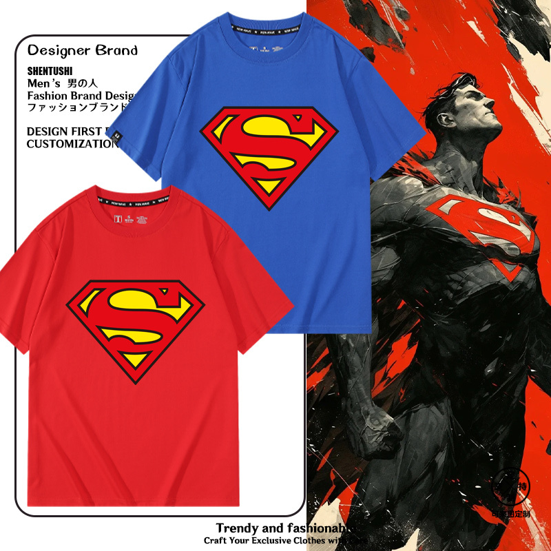 Justice League Superman Trendy Comfortable Round Neck Pure Cotton Short-Sleeved T-Shirt Clothing Men's Summer Student Youth Large Size