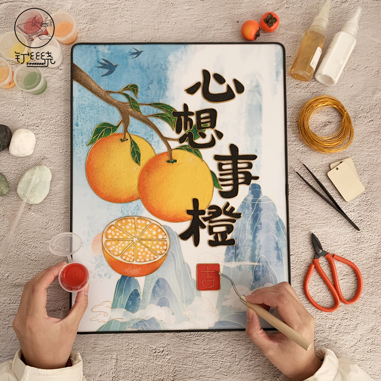 Heart and mind to be a good parable with a view of the scenery Thai-blue pinch enamel painting Diy handmade gift book room table decoration painting