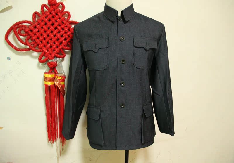 2014 mùa thu mới trung niên nam một lớp màu rắn hạt tối màu lịch áo quốc phục áo khoác giản dị đồ bộ vải đũi