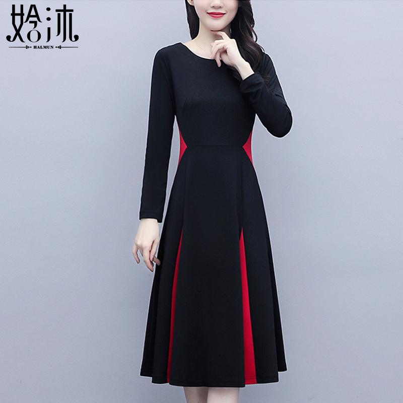 Large Size Yard Spring Snow Spinning Ocean Dress Children Spring Autumn Clothing 2022 New Cashew Slim Temperament Black Middle Long Dress