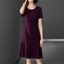 Mapping * Hong Kong light luxury slim waist womens summer new round neck long short sleeve dress