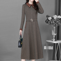 Mapping Hong Kong Light Extravagant High-end Temperament Long Sleeve Plaid dress with dress lady Korean version hitman in the middle of a long dress