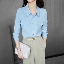 Mapping * Hong Kong light luxury slim slim womens temperament Joker top chiffon long sleeve shirt solid color shirt