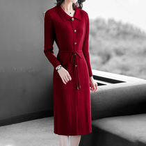 Mapping Hong Kong light lavish retro high-end one-piece dress woman with lace knit bottom sweater dress