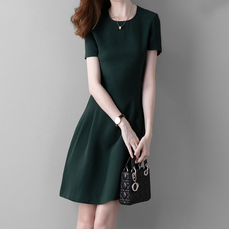 Mapping * Hong Kong light luxury women's custom long version temperament simple commute solid color acetic acid straight dress