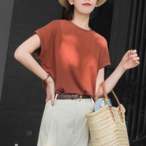 Mapping * Hong Kong Womens 2021 Simple Casual Round Neck Sleeve Solid Color Loose Cotton Short Sleeve T-Shirt