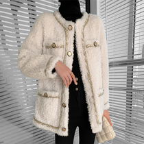 Mapping * Hong Kong light luxury slim Lamb hair Womens cashmere autumn round neck fur coat