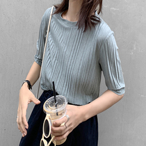 Mapping * Hong Kong light extravagant women pleated wrinkle Half sleeve summer dress loose thin round neck short sleeve t-shirt women