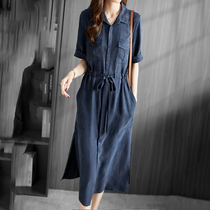 Mapping * Hong Kong light extravagance women 2021 waist slim lapel skirt summer skinny shirt dress
