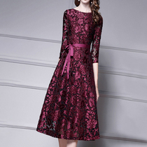 Mapping * Hong Kong light luxury women 2021 New noble temperament seven-point sleeve mesh jacquard dress dress