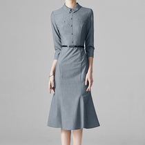 Mapping * Hong Kong light luxury slim slim waist womens 2021 temperament elegant base medium length dress