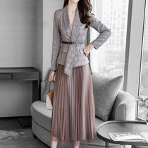 Mapping Hong Kong Light Extravagant High-end Temperament Suit Dress Dress Woman Fashion Korean version Eurostock Long sleeves V collar Two sets
