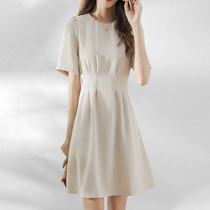 Mapping * Hong Kong light luxury womens 2021 French retro waist plus size chiffon temperament round neck dress