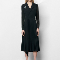 Mapping * Hong Kong light luxury slim slim waist women V collar long sleeve a large size pleated suit dress