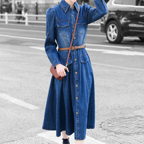Mapping Hong Kong light extravagant POLO collar denim shirt with dress and dress lady foreign air light cooked in long length dress