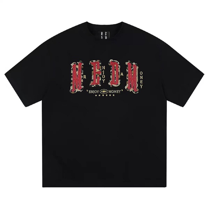 Medm Letter Patch Short-Sleeve T-Shirt for Men 2026 New American Retro Casual Half-Sleeve Top Tee