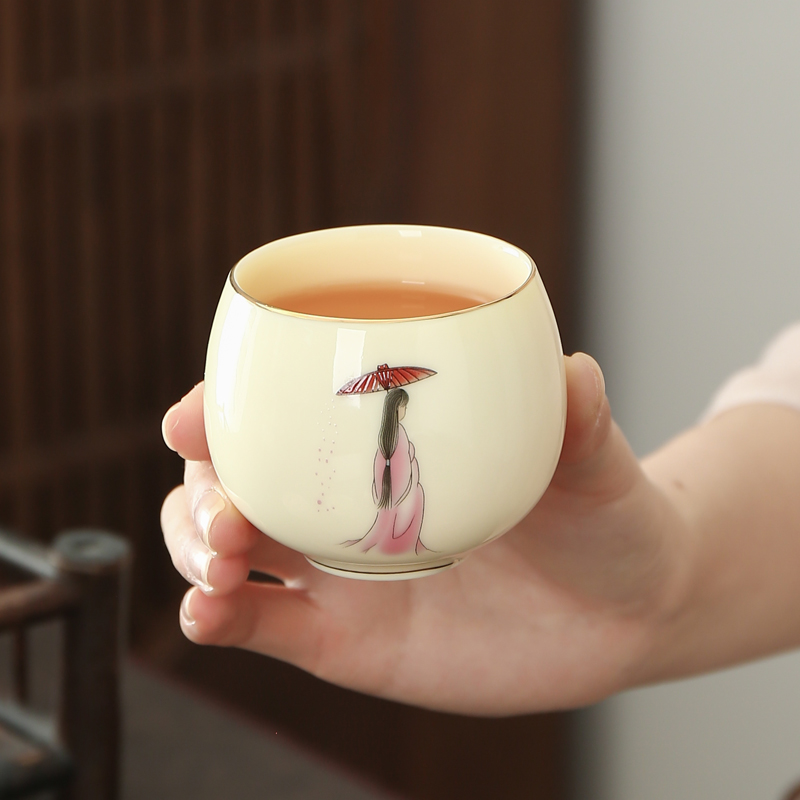 Master cup single cup ladies suet jade high-end tea cup men's ceramic kung fu exquisite small tea cup for personal use