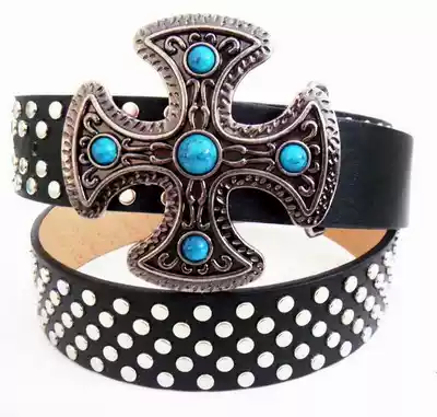 American West denim men's belt female trend youth belt Korean version of sapphire rivet domineering belt belt head Belt