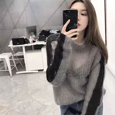 Loose and lazy style wool knitwear women's 2021 spring and autumn new women's wild sexy hollow sweater jacket trend