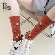 Request Dispensers Tide Socks Female Midtubes Spring Summer Fall Tropical Rainforest Individuality Jacquard Sports Skateboard Trendy Stockings